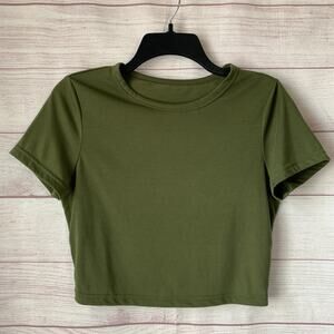 Olive Green Cropped T-Shirt Short Sleeves Baby Tee Size Large